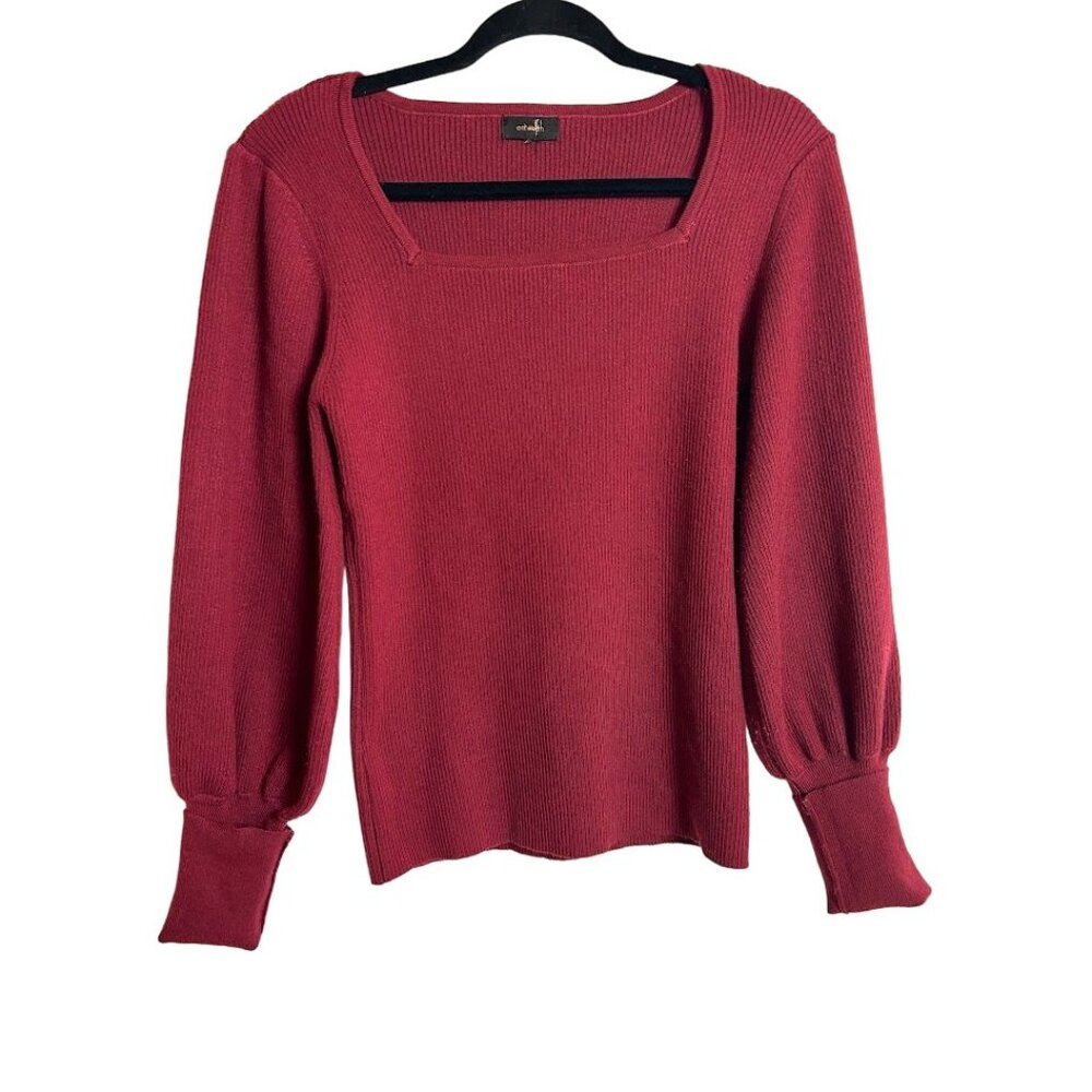 Ontwelth Women's Large Sweater Red Ribbed Knit Square‎ Neck Long Sleeve Viscose